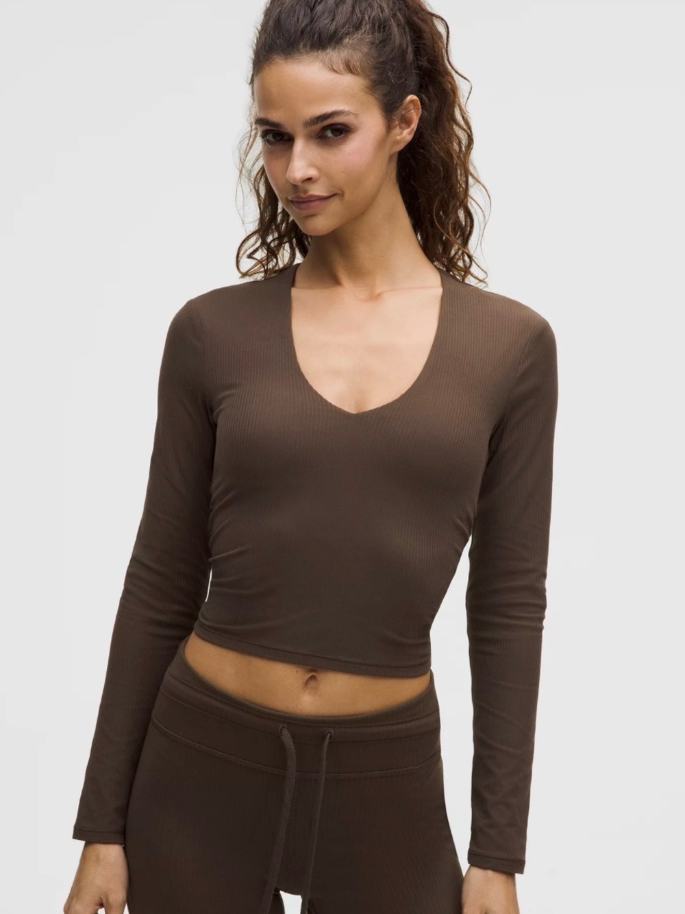 NWT Lululemon All It Takes V-Neck LS Ribbed Nulu Top Walnut Crunch Size 6